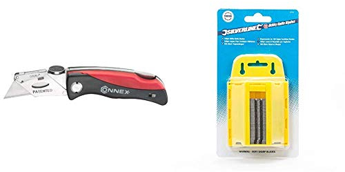 Connex COXB897930 Universalmesser Profi mit 6 Klingen & Silverline CT10 Trapezklingen für Teppichmesser 0,6 mm, 100er-Pckg.