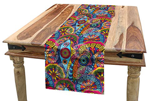 ABAKUHAUS Mandala Tischläufer, abstrakte Motive, Esszimmer Küche Rechteckiger Dekorativer Tischläufer, 40 x 225 cm, Magenta Gelb