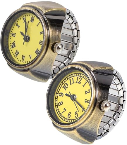 Hemobllo Vintage Finger Ring Watch for Women and Men 2-Piece Quartz Retro Round Dial Set with Adjustable Band Stylish Mini Finger Watches for Everyday Wear