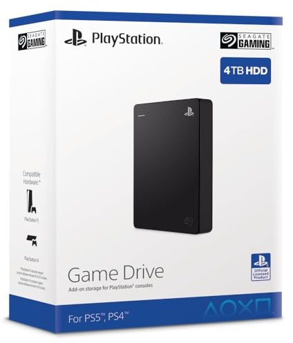 Seagate Game Drive for PS4, 4TB, Portable External Hard Drive, Compatible with PS4 and PS5 (STLL4000200), Black