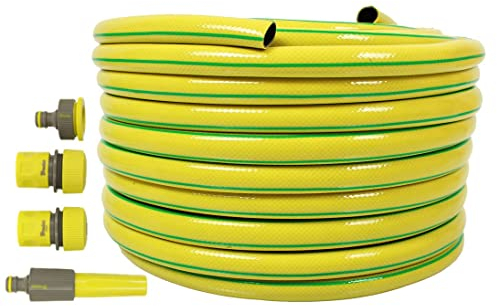Gartenschlauch 1/2 Zoll 20m 30m 50m Gelb Wasserschlauch Garten Schlauch mit Armaturen : 4-tlg Adapter Set (1/2 Zoll, 50 m mit Set)