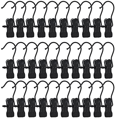 BEWISHOME 30 PCS Boot Hangers for Closet, Laundry Hooks with Clips, Boot Hanging Hold Clip, Clothes Pins, Space Saving Portable Travel Hangers Clip, Jeans, Tall Boots, Towel, Black FYC30B