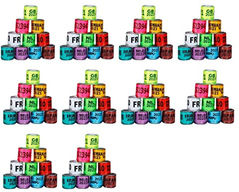 100 Stück Taubenringe 8 mm 2023 Taubenbeine, passend für Enten, die meisten erwachsenen Vögel, Geflügel, gemischte Farben, Multinational, gemischt, 100 Stück
