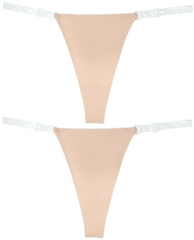 Aivtalk G String Tanga per Donne Semitrasparente Slip Regolabile a Vita Bassa Mutandine Sexy 2 Pezzi Senza Cuciture Tanga Beige*2 S