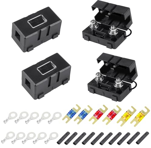 CoKeeSun 4 Stück Midi Sicherungshalter, Kfz Sicherungshalter mit 40A, 50A, 100A Mega Sicherung, Mega Sicherungshalter mit Terminals & Schrumpfschläuche TopHomer, für Autos, LKWs, Fahrzeuge, SUV