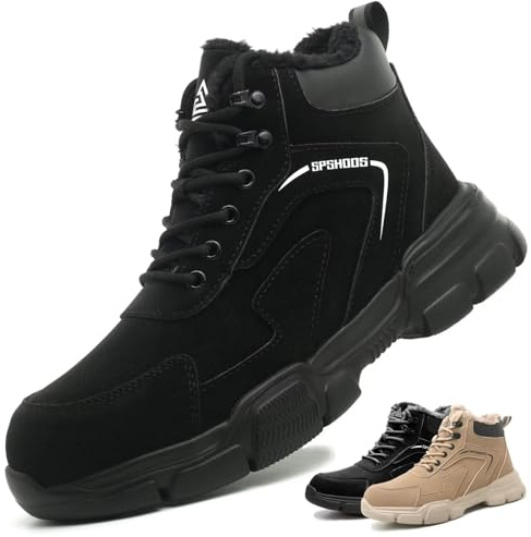 Scarpe Antinfortunistiche Invernali Uomo Donna Scarpe da Lavoro Stivali di Sicurezza Antiscivolo Impermeabili Caldi con Puntale in Acciaio Marrone Nero 36