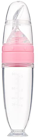 Cuillère D'alimentation pour bébé, Cuillère à Biberon Rose, Mangeoire pour bébé, Mangeoire à Cuillère à Presser pour bébé, avec Ventouse pour Garçons, Filles, Enfants en Bas âge
