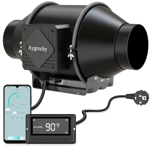 Aygrochy 100mm WiFi App Rohrventilator, EC-Motor 30W 363m³/h, 2800 U/min Abluftventilator mit Temperatur- und Feuchtigkeitsregler, Rohrlüfter für Wachstumszelte, Luftabsaugung und Rauchabzug