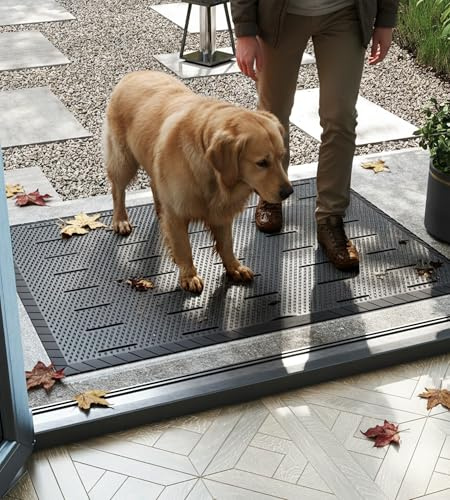 jxgzyy Heavy Duty Rubber Mat for Outside, 47x35 Anti Slip Commercial Kitchen Mat with Drainage Holes, Dirt Trapping Rubber Mats for Entryway Garage Bar Wet Area, Outdoor