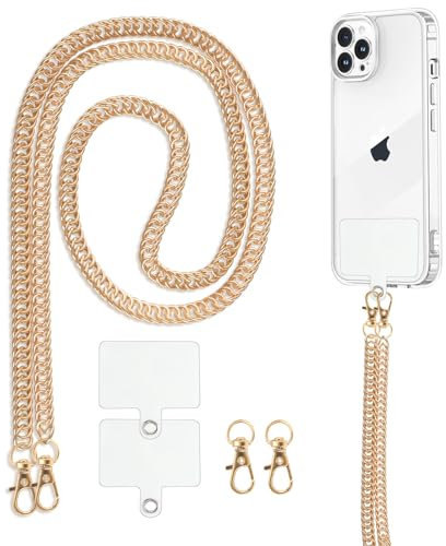 Knrlqim Cordón Correa Cuerda para Teléfono Móvil Universal, Colgar Funda Teléfono Móvil en Cuello,Colgante Ajustable Correa Compatible con Todas Las Smartphone, con 2 Parches,Oro