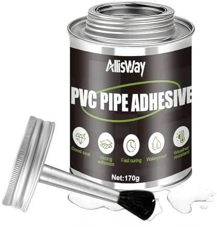 Allisway Colle Pvc, 170 g (Avec Petit Pinceau) Colle Pvc Plomberie, colle Neoprene pour Raccordement de Tuyaux, Tuyau D'éVacuation, Tuyau en Plastique, Joint éTanche, Liaison Forte