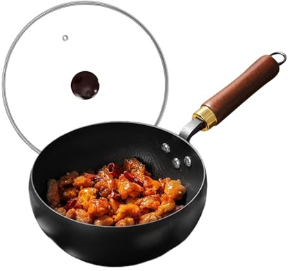 Vhjlfig Järnpannor för matlagning, non-stick stekpanna med lock, hög väggbeläggning, fri för kött, fisk, ägg, skaldjur, stekning, bräda, kök, campingkök