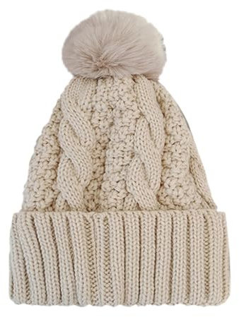 LZPCarra keps med öronlappar damer varm deg tjock stickad hatt med ull mössa med päls, Beige, one size