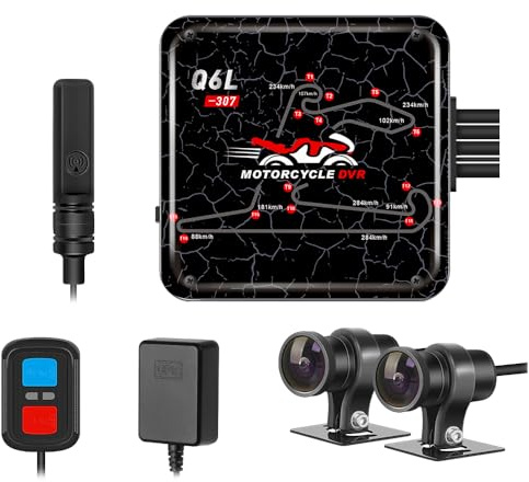 VSYSTO WiFi Motorcycle Dash Camera, Parking Monitoring, Dual HD 1080P 150° Wide Angle Cameras, GPS, Fault Vibration Reminder, Waterproof, Loop Recording (Q6DL)