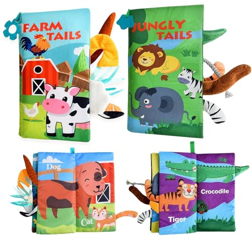 2 pezzi Libro Di Stoffa Neonati, Libricino Morbido Sensoriale, Pagine In Tessuto Con Suoni Fruscianti, Giochi Da Passeggino Con Gancio, Per Tummy Time Neonato, Idea Regalo Nascita