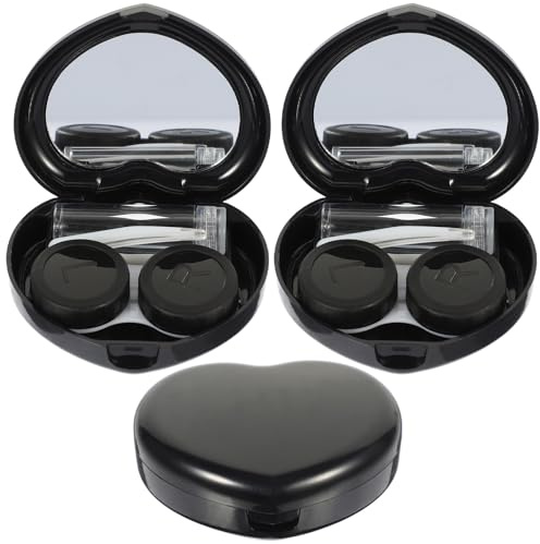 Hoement Estuche para Lentes de Contacto con Espejo y Accesorios, Kit Portátil de 3 Juegos en Forma de Corazón, Material PP Ligero para Viaje y Almacenamiento Seguro