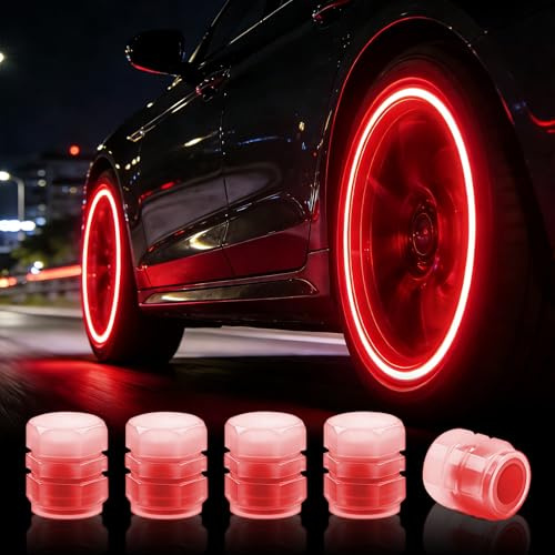 20Pcs Glow in The Dark Tyre Valve Caps, Fluorescent Red Dust Covers | Universal Practical Tire Valve Stem Covers for Auto Exterior for Car SUV Truck Motorcycle Bike, Decorative, Easy Screw-On