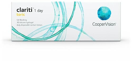 Clariti 1 Day Toric Lentes de contacto tóricas diarias, R 8.6, D 14.3, 4 dioptría, cilindro -1.75, eje 70-30 lentillas