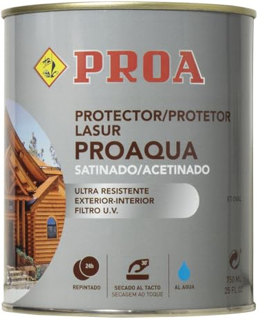 Lasur protector para madera al agua exterior. Roble. 750 ML. Cuida y protege la madera con acabado natural. Proa.