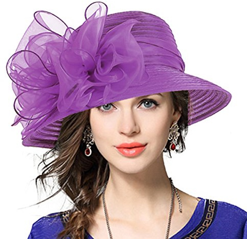 Lady Oaks Derby Dress Church Cloche Hat Ascot Bucket Wedding Bowler Hats (Purple)(Size: M)
