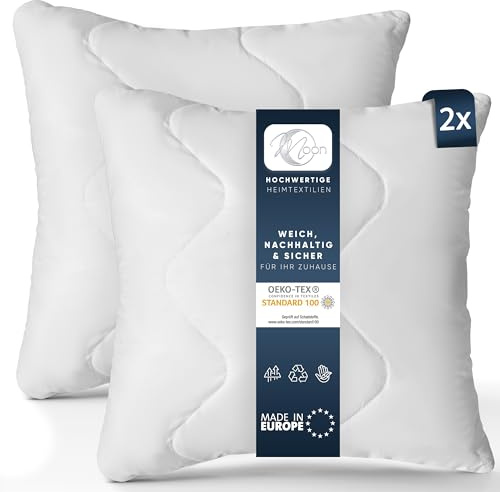 Moon Feeling 2er Pack Gesteppt Füllkissen, Innenkissen, Sofakissen, Kopfkissen ca. 45x45cm - 400g mit Reißverschluss (extra fest)