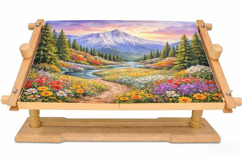 Rotated Embroidery Frame Stand - Adjustable Cross Stitch Scroll Frame, Beech Wood Quilt Frame Needlepoint Holder Floor Table Lap Stand for Stitching Sewing Craft