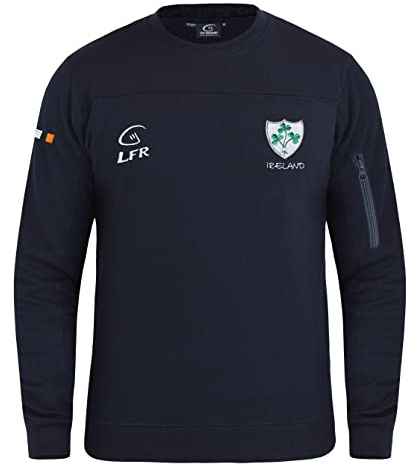 Malham USA Ireland Rugby Neck Longsleeve Sweatshirt for Men Side Zip Pocket Irish Shamrock Crew (X-Large, Navy Blue)