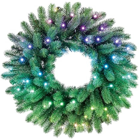 Twinkly Corona Regale Pre-illuminata, Ghirlanda di Natale Artificiale Mappabile con 50 LED RGB, Diametro 60cm, Compatibile con Alexa e Google Home, Decorazione Natalizia Controllata da App