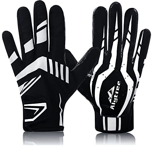 Alytree Football Gloves for Man, No-Slip Wide Receiver Gloves, Enhanced Performance Silicone Glove, Adjustable Super Sticky for Adults (White-Black)