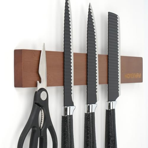 Hopeyhfm Porte Couteaux Aimenté 40 cm,Barre aimantée pour couteaux,Aimant Couteau Mural en Bambou pour Les Couteaux, Les Ustensiles et Les Outils.