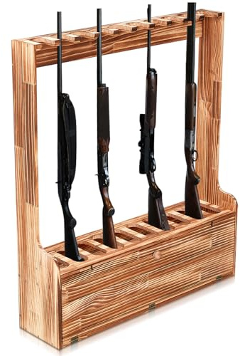 Soaoo Gun Racks Holds 10 Long Guns Wooden Rifle Rack Floor Stand Rifle Racks Display Holder Stand with Storage for Firearms Display Storage Home Accessories Office(Retro)