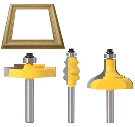 3 mèches de routeur for cadre photo/moulage, 1 mèche de toupie à feuillure étagée + 2 mèches de toupie for moulage architectural, tige de 8 mm, fraise à bois