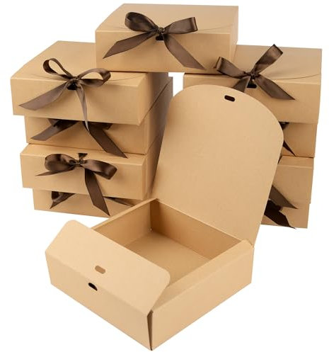 GXFCING Caja de Regalo Kraft, 16 x 16 x 5 cm Plegable Cajas de Regalo con Tapa, Cajas Regalo Carton con Cinta, para Cumpleaños Bodas Navidad CumpleañOs Fiestas Embalaje de Regalos (10 Piezas)