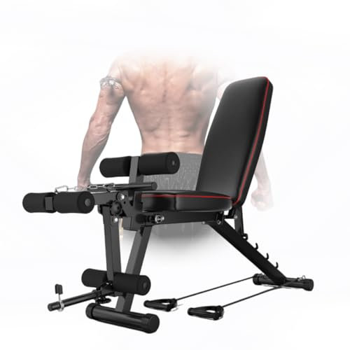 ypuxil Sit up Bank Multifunktions-Hantelbänke für Krafttraining 200 kg Tragkraft, 5-Fach verstellbare Rückenlehne (95°–190°), Widerstandsbänder & Beinrolle – robuste Polsterung