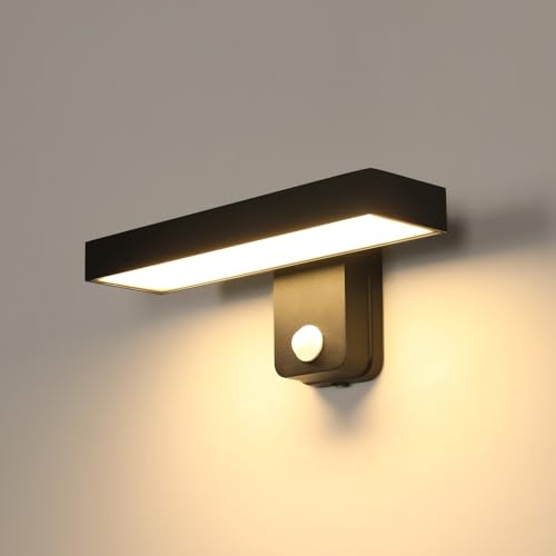 Riserva Lámparas de Pared Exterior LED con Sensor de Movimiento, 17W 350° Giratorio Aplique Pared Exterior Moderno IP65 para Corredor, Jardines, Patio, Garaje, Blanco Calido 3000K, Negro