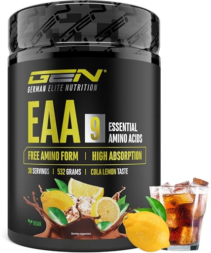 Poudre d’EAA 532 g (38 Portions) - les 9 Acides Aminés Essentiels incl. Histidine & BCAA - Formule Human Code - Végane - Très Bonne Solubilité - Boisson d’Acides Aminés Rafraîchissante (Cola Lemon)