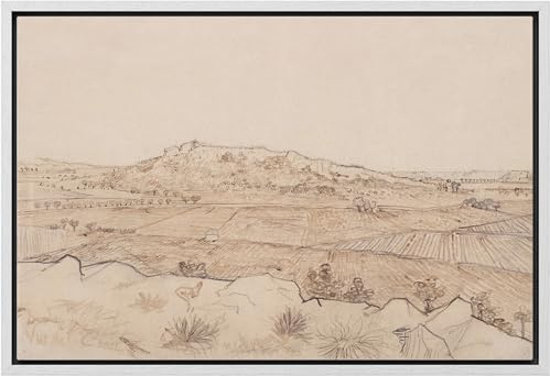 MUDECOR Framed Canvas Print Wall Art Expansive Farmland View Pencil Landscape Sketch with Rolling Hills and Fields Illustrations Modern Art Relax/Calm for Living Room, Bedroom, Office - 24x36 WHITE