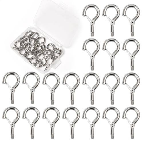 Dagran 20 Piezas Ganchos de Tornillo con Hebilla de Seguridad, M5 Ganchos de Hembrillas Cerradas con Hebilla Resorte, Alcayatas Inox Roscadas para Colgar Macetas Campanas de Viento Lámparas Pajareras