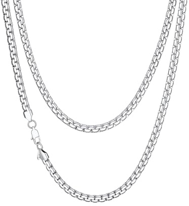 Richsteel Collier Homme Acier Inoxydable Chaine à Maillons Boîte Chaine Argent Homme Bijoux de Mode Noël Cadeaux pour Garçons 50 cm de Longueur, Chaîne Hip Hop Rappeur