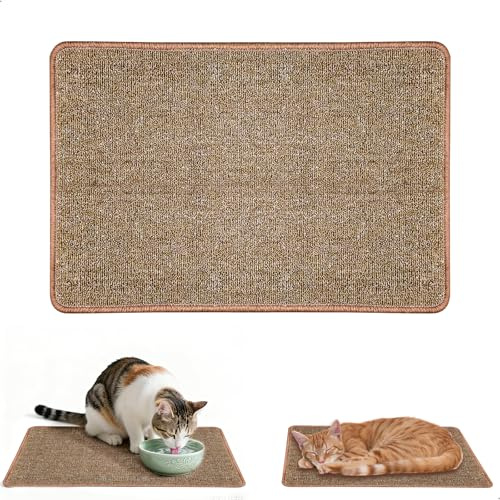 Tappeto per Gatti, Tappetino Tiragraffi per Gatti Tappeto Tiragraffi per Gatto, Antiscivolo e Lavabile 60x40 cm, Protezione Divano Multifunzione in Corda Intrecciata Color Caffè