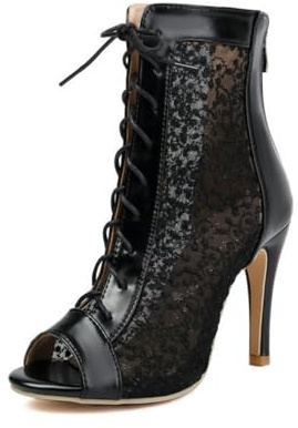 Women's Lace Panel Peep Toe Ankle Boot Sandals 9.5 cm Heel | Peep toe ankle boot sandals with lace-up front, floral mesh panels and 9.5 cm stiletto heel for evening looks