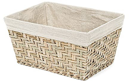 Compactor Fiesta Cesta, Collezione Nature, Taglia M, Rettangolare, Rattan con Rivestimento in Cotone, 38.5x28.5x20.5(h) cm, Colore Naturale