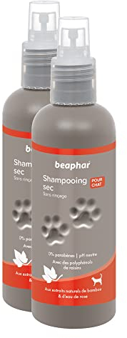 Beaphar Premium Shampooing Sec Extraits Naturels de Bambou et d'eau de Rose pour Chat 200 ML - Lot de 2