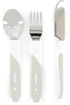 Twistshake Babybesteckset aus Edelstahl | Babylöffel + Babygabel + Babymesser | BPA-freies Besteckset zum Entwöhnen von Babys | Lernbesteckset für Kinder | Kinderbesteck-Set | 12 m+ | Weiß