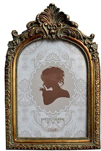SIKOO Vintage 5x7 Picture Frame Antique OrnateTable Top and Wall Mounting Photo Frame with High Definition Glass Front for Home Decor, Photo Gallery, Art,Bronze Gold (5x7)