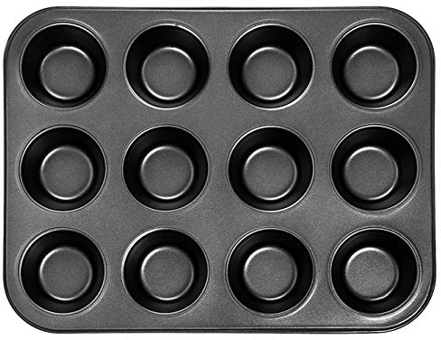 DIVCHI 12 Cups Muffin Tray - Nonstick BPA Free & Dishwasher Safe Cupcake Pan Black