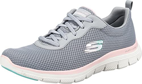 Skechers Damen Flex Appeal 4.0 Brilliant View Sneaker, Gray Mesh Light Pink Trim, 39.5 EU