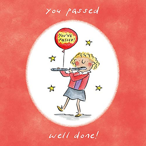 You passed your flute exam, a 150mm square music themed card featuring Rosie Brooks artwork, blank inside for your message