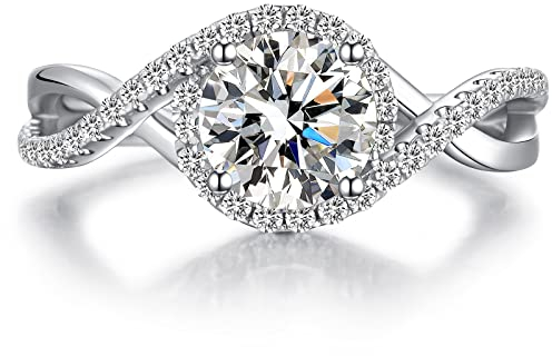 Jiamiaoi Damen Silber 925 Verlobungsring Größe 60 - Braut Ring Weißgold Ehering Mit Edelstein - Versprechen Ring für Hochzeit