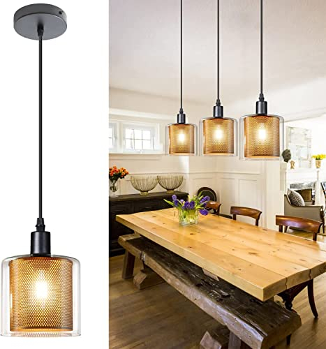 ZMH Pendelleuchte Esstisch Hängelampe Vintage - Hängeleuchte Glas 1 Flammig Retro Gold E14 Metall Esstischlampe Schwarz Industrial Design Pendellampe für Schlafzimmer Küche (Ohne Leuchtmittel)